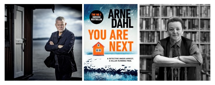 A collage of images including author Arne Dahl, a cover image of his book 'You Are Next', and Jacky Collins