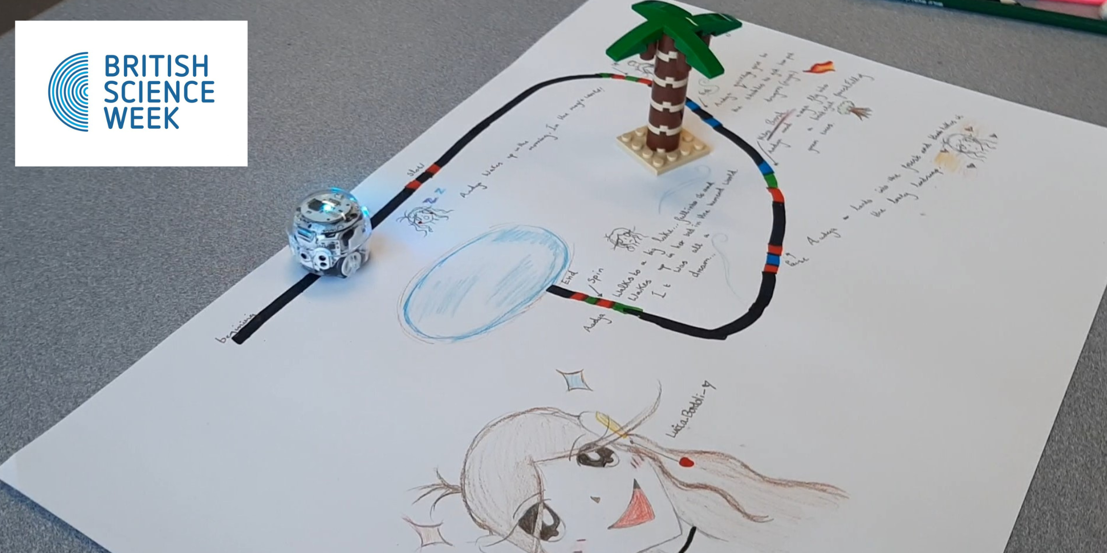 Ozobot moving across a STEAM story