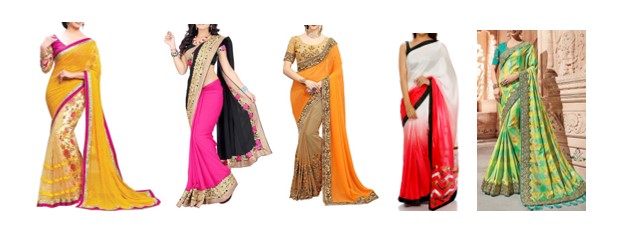 Female figures wearing sarees