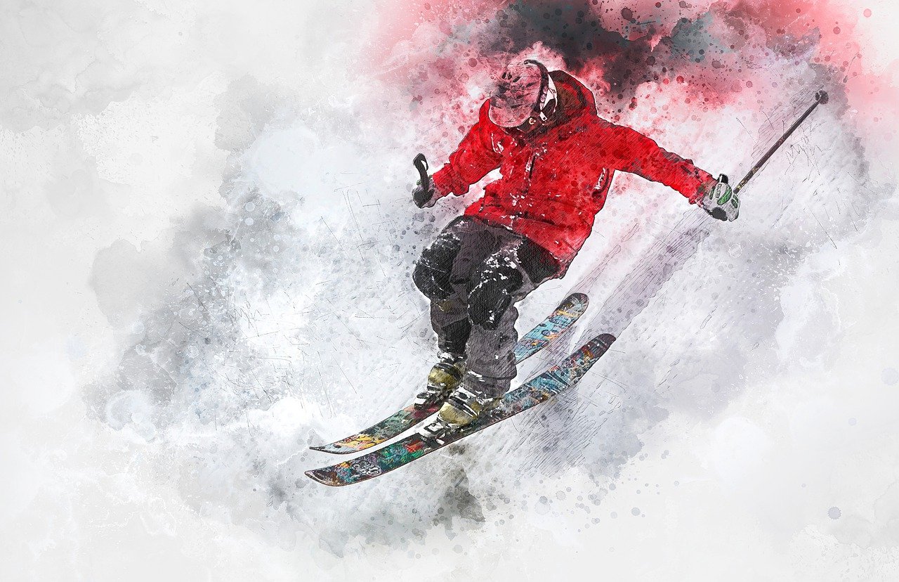 Painting of skiier