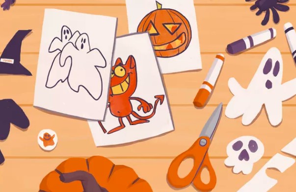 Cartoon images of Halloween crafts