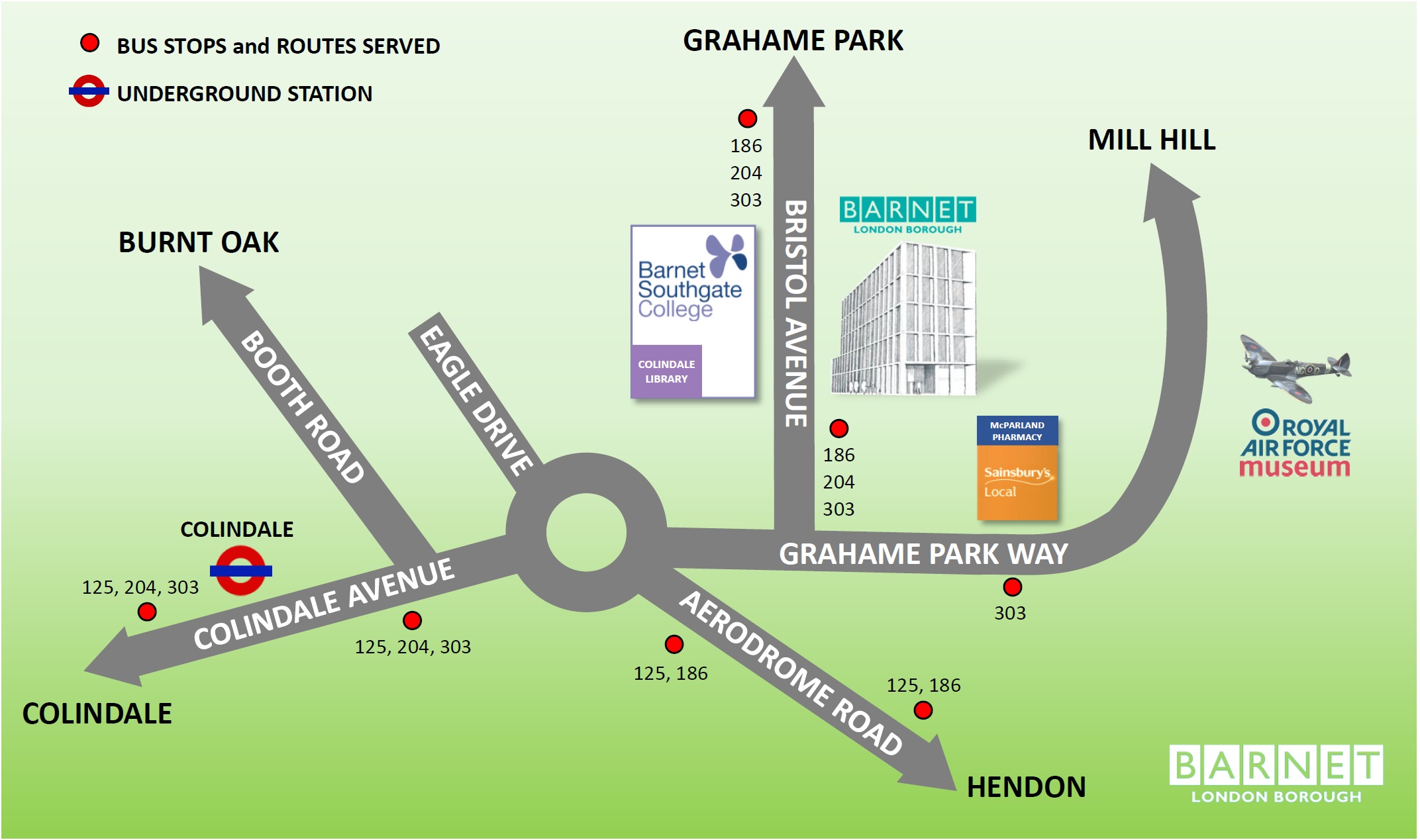 Map of public transport in Colindale